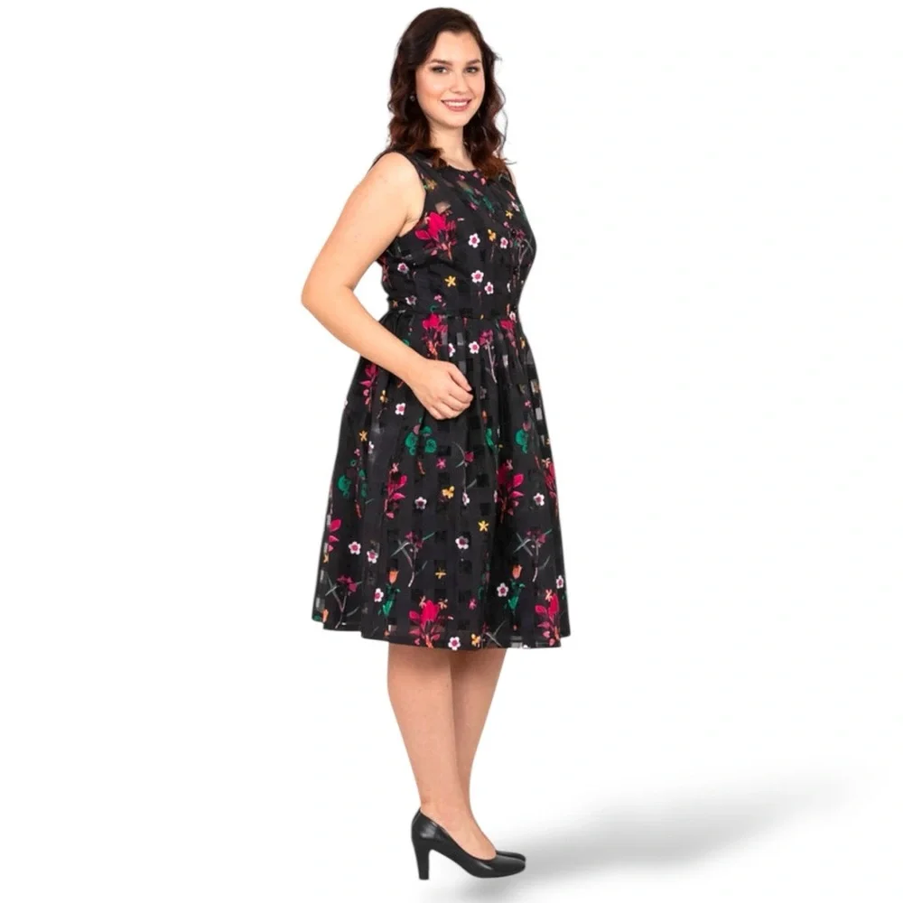NWT Voodoo Vixen Dress Womens‎ Size Large Black Aline Floral Sleeveless Retro - Picture 7 of 15